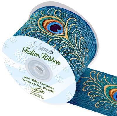 Wired Edge Woven Peacock Ribbon 63mm x 9.1m