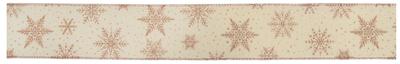Wired Edge Christmas Snow Flake 63mm x 9.1m Design No.397 Rose Gold