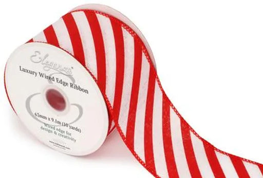 Wired Edge Candy Stripe 63mm x 9.1m Red/White