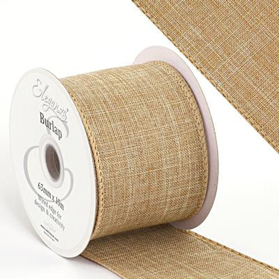 Wired Edge Burlap Ribbon Roll - 63mm x 10m -  Natural