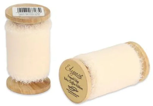Single Reel of Frayed Edge Boho Chiffon Ribbon - 50mm x 5m - Cream