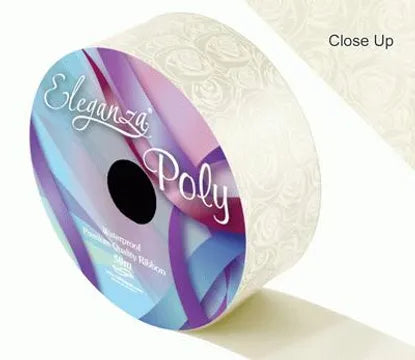 Rose Print Ivory Florist Poly Ribbon -  50mm x 50 metres