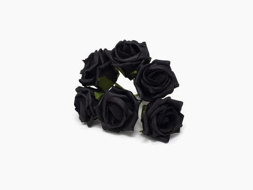 6 Head Foam Rose Bunch - Black