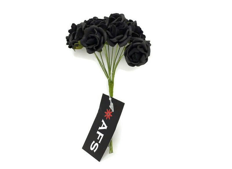 12 Miniature Foam Roses - Black