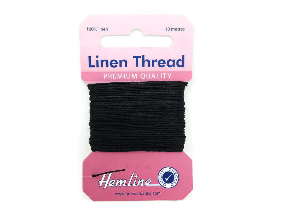 Hemline 100% Linen Thread x 10m - Black or White