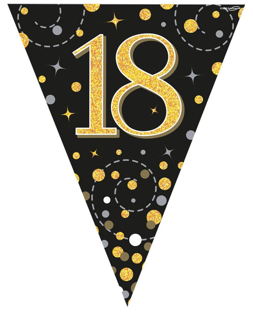 Party Bunting Sparkling Fizz Black & Gold Holographic - 11 flags - 3.9m - 18