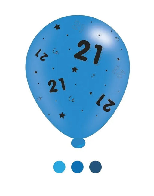 Pack of 8 - Age 21 Blue Mix Birthday Latex Balloons ,10" size