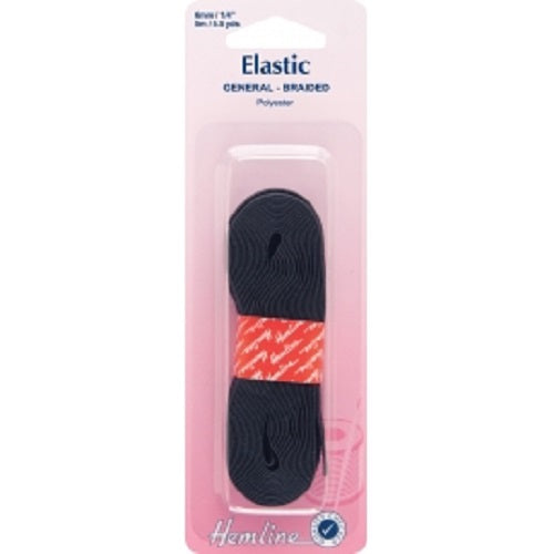 General Purpose Braided Elastic 6mm x 5mtrs - Black