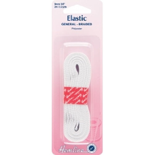 General Purpose Braided Elastic 9mm x 2mtrs - White
