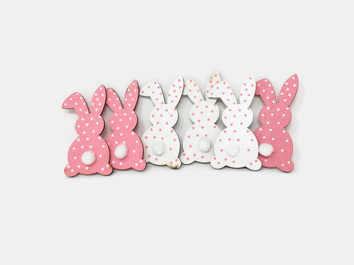 Pack of 6 Wooden Spotty Bunny Craft Stickers x 7cm - Pink & Cream