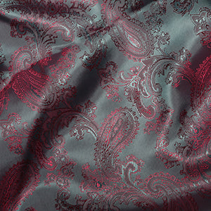 1 metre Paisley Jacquard Lining - Red on Silver Grey