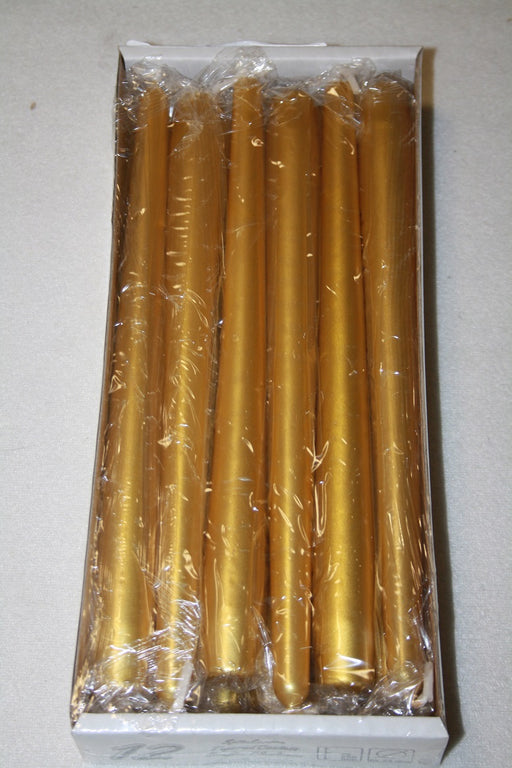250 mm x 23 mm Tapered Candles box of 12 - Gold Metallic 