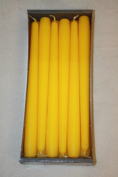 250 mm x 23 mm Tapered Candles Box of 12 -Yellow