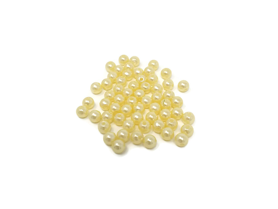 6mm Round Ivory Glass Pearl Beads x 60
