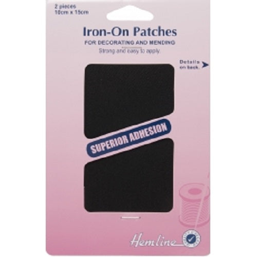 Cotton Twill Iron-On Patches: Black - 10 x 15cm - 2 Pieces