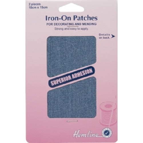 Cotton Twill Iron-On Patches: Light Denim - 10 x 15cm - 2 Pieces