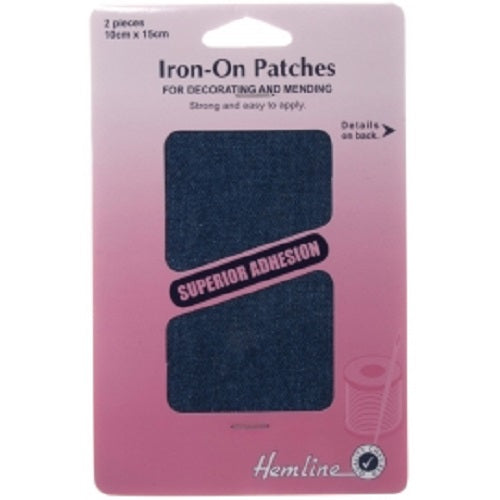 Cotton Twill Iron-On Patches: Mid Denim - 10 x 15cm - 2 Pieces