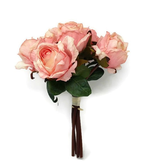 Artificial Dried Style Rose Bush x 28cm - Pink & Cream