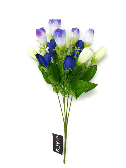 5 Stem Crocus & Blossom Bush x 34cm - Ivory & Purple