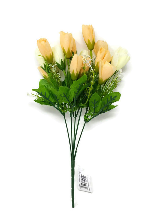 5 Stem Crocus & Blossom Bush x 34cm - White Peach & Ivory
