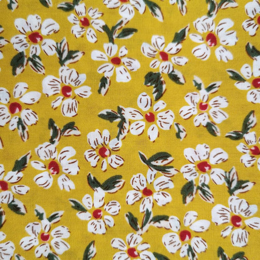 1 Metre 100% Cotton White Linum Flower on Yellow Background 150cm Wide stock location c2