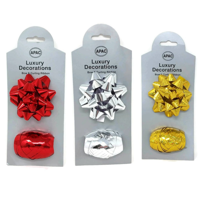Metallic Galaxy Bow and Curling Ribbon - Silver, Red or Gold