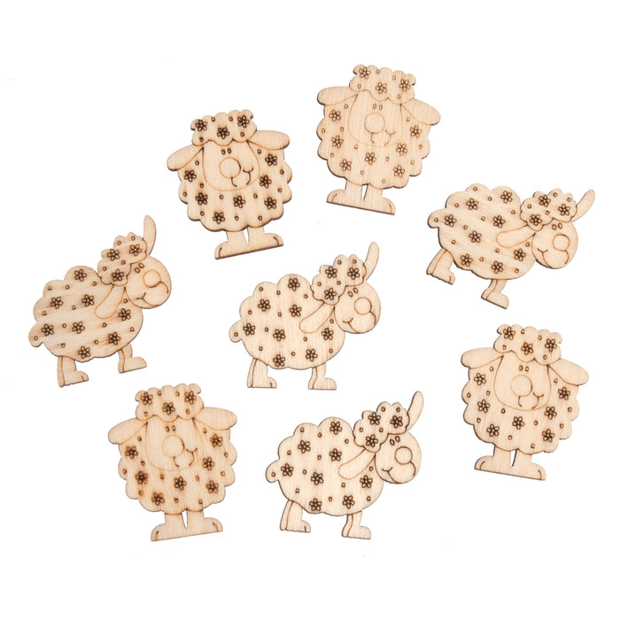 Natural Craft Embellishment - Wooden Sheep x 8