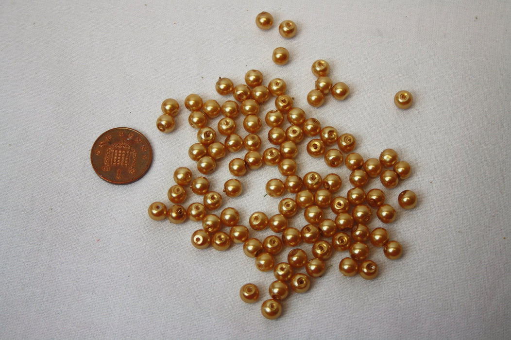 6mm Trimits Gold Glass Pearl Beads x 100
