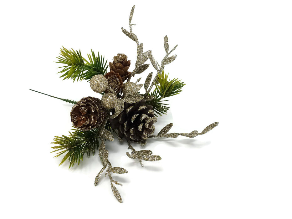 Mixed Pine Cone & Gold Berry Pick  x 18cm - Pack of 12