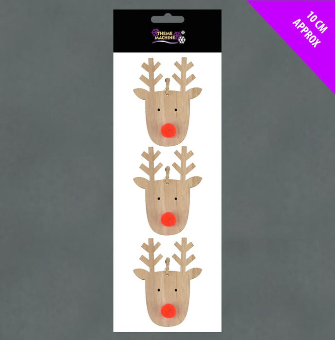 3 Wooden Rudolph Hangers x 10cm