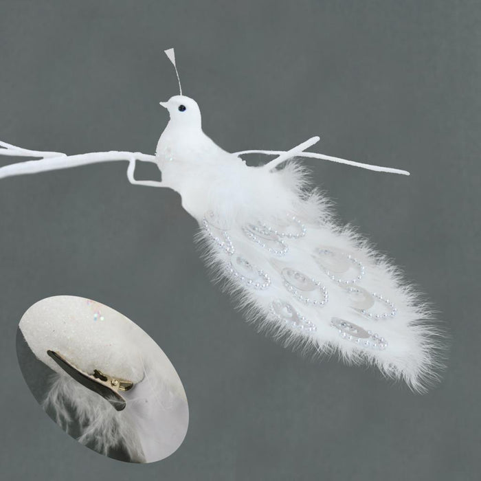 Clip On Peacock - White