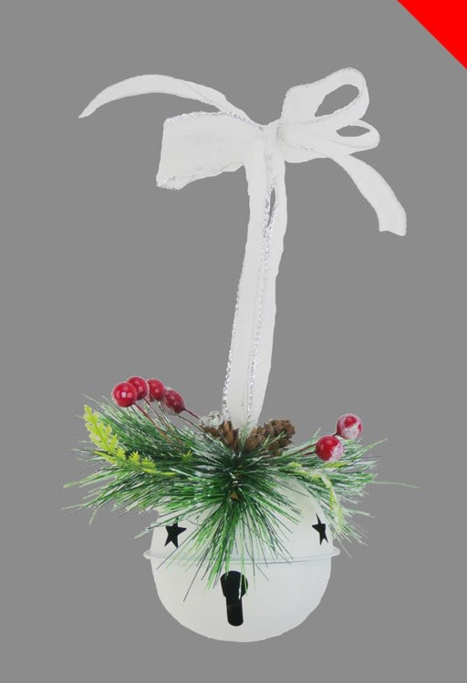 White Hanging Bell With Pine & Berries