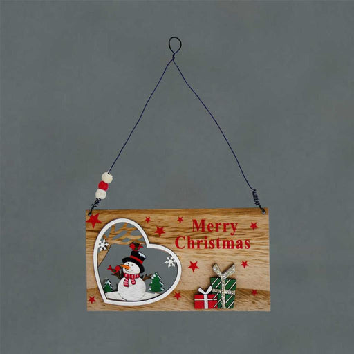 Snowman Merry Christmas Wooden Hanging Sign 10 x 18cm