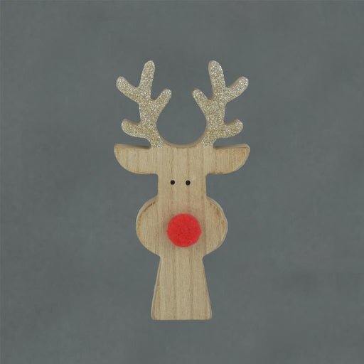 15cm Wooden Glitter Red Nose Rudolph Reindeer Head