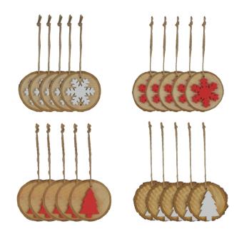 5 Wooden Logs Slices with Christmas Decoration - one pack selected at random
