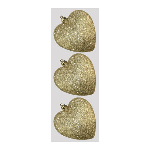 Pack of 3 Gold Heart Baubles x 9cm