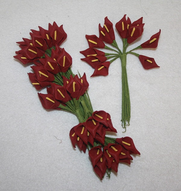  bag of 6 *burgundy*miniature foam calla lilies flowers 12 stems 