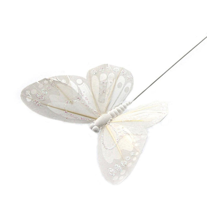 7cm White Glitter Butterflies x 12