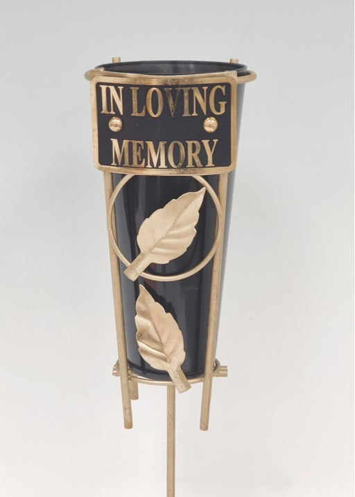 Metal Spike Gold Leaf Grave Vase - In Loving Memory