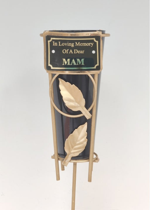 Metal Spike Gold Leaf Grave Vase - Mam