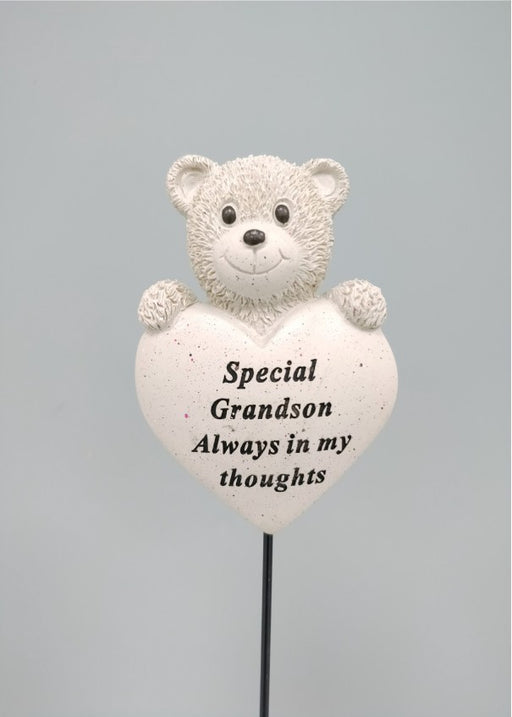 Memorial Bear Heart Stick - Grandson