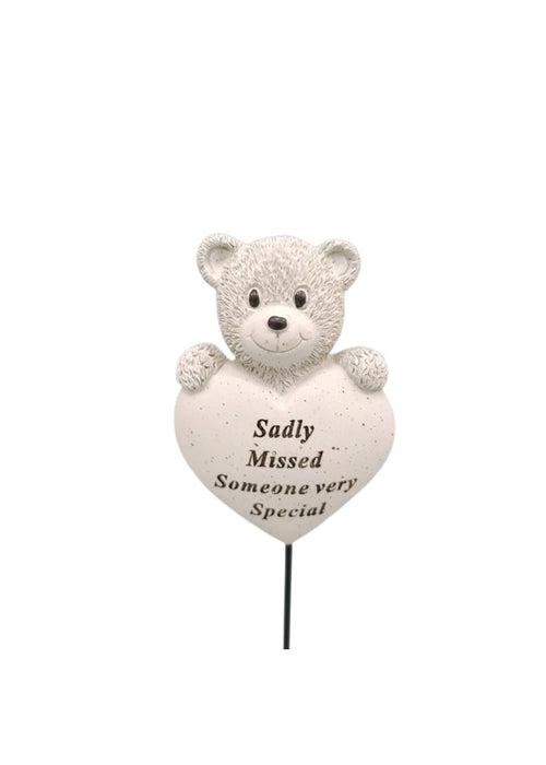 Memorial Bear Heart Stick - Sadly Missed