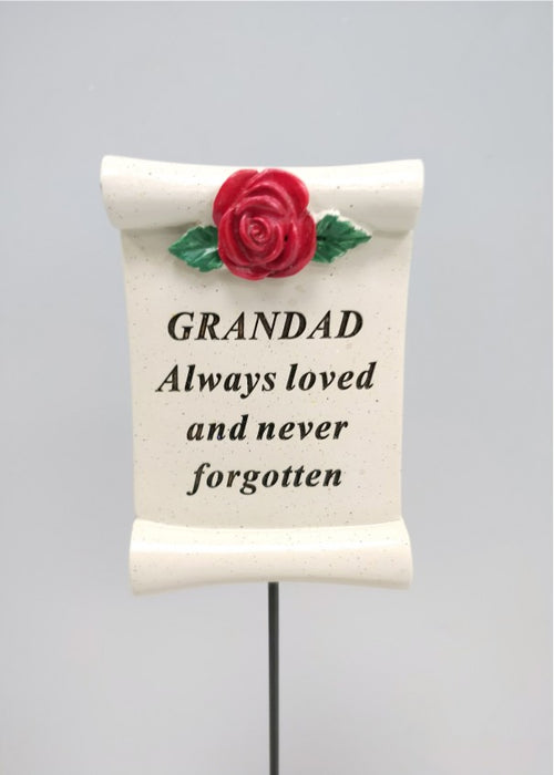 Red Rose Scroll Stick - Grandad