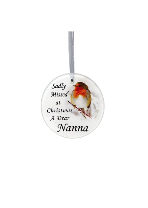 Robin Christmas Tree Hanging Glass Memorial Ornament - Choice of Relative