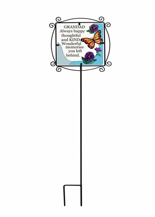Grandad Glass & Metal Butterfly Memorial Plaque and Stake 69cm