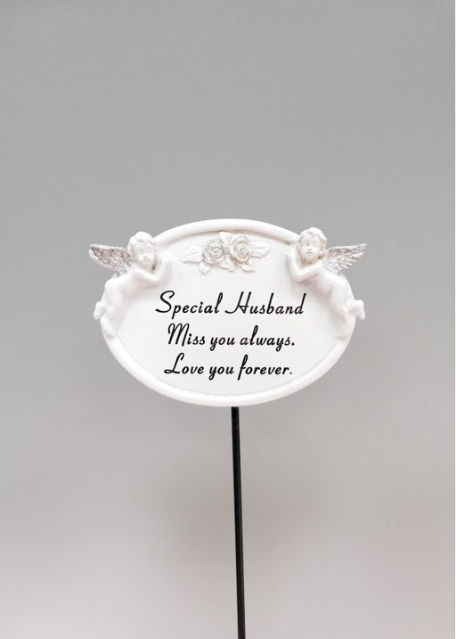 White and Silver Twin Cherub Oval Plaque Stick - Husband