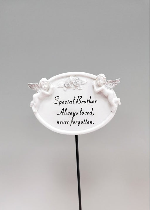 White and Silver Twin Cherub Oval Plaque Stick - Brother