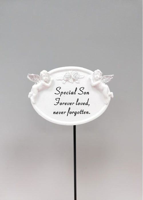 White and Silver Twin Cherub Oval Plaque Stick - Son