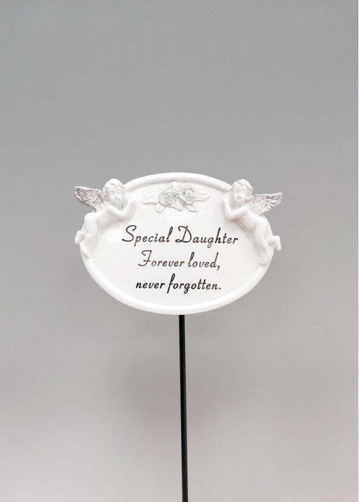 White and Silver Twin Cherub Oval Plaque Stick - Daughter
