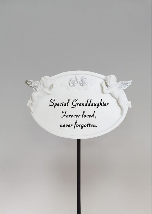 White and Silver Twin Cherub Oval Plaque Stick - Granddaughter